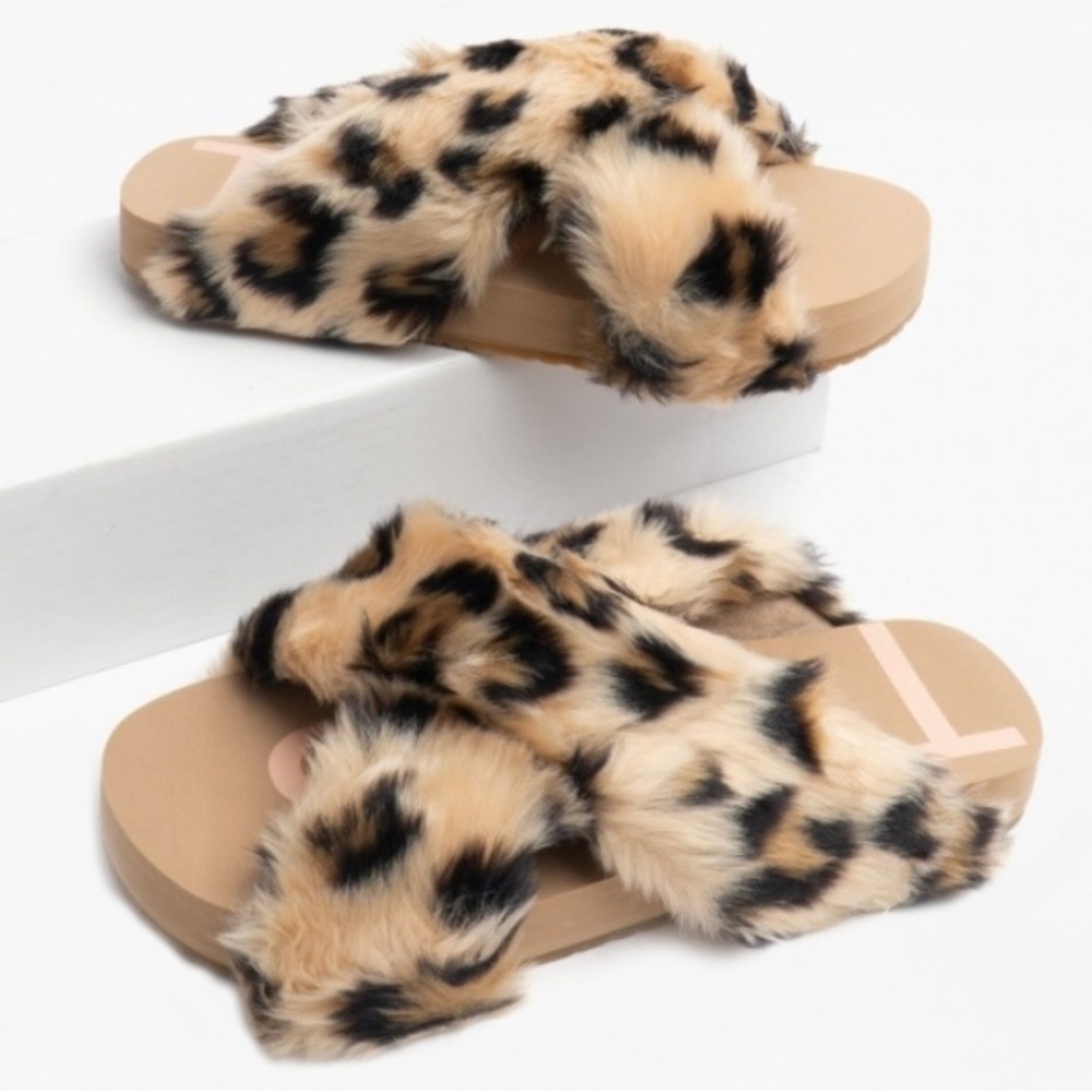 Toms SUSIE Ladies Faux Fur Mule Slippers Natural/Leopard